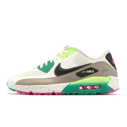 Nike 高爾夫球鞋 Air Max 90 Golf NRG 男女鞋 白 綠 桃紅 花 氣墊 緩震 運動鞋 DQ0279-100