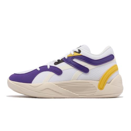 Puma 籃球鞋TRC Blaze Court 男鞋白奶油紫黃Lakers 湖人配色低筒運動鞋