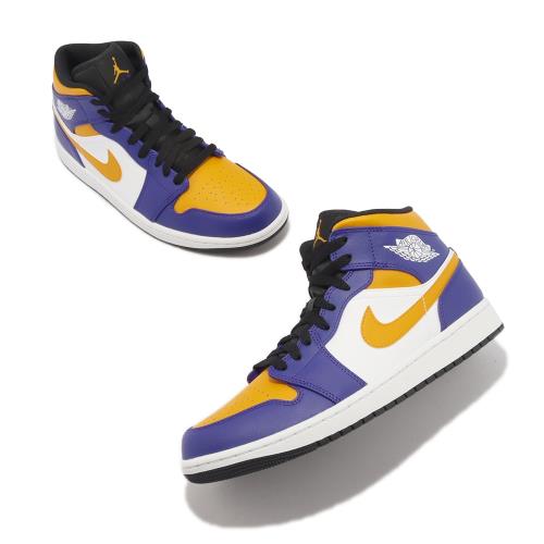 Nike Air Jordan 1 Mid 男鞋紫金黃色Lakers 湖人配色高筒1代喬丹DQ8426
