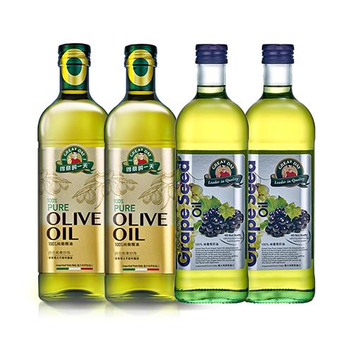 【得意的一天】100%義大利橄欖油 1L*2+葡萄籽油1Lx2