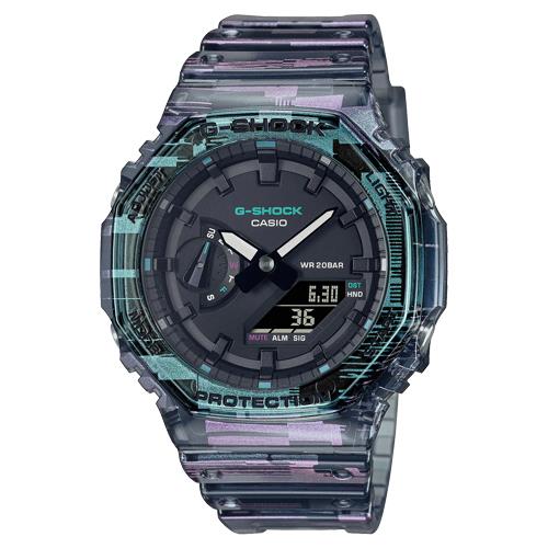 CASIO 卡西歐】G-SHOCK 男錶雙顯錶橡膠錶帶半透明雜訊意象設計防水200