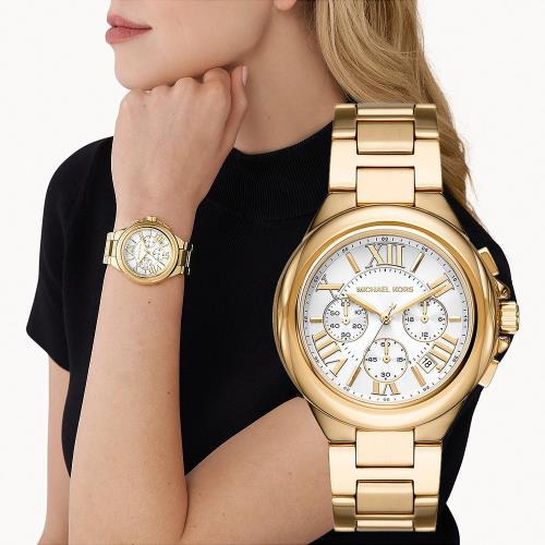 Michael Kors Pyper 經典LOGO晶鑽女錶-銀X玫瑰金/38mm MK4667|鋼帶錶