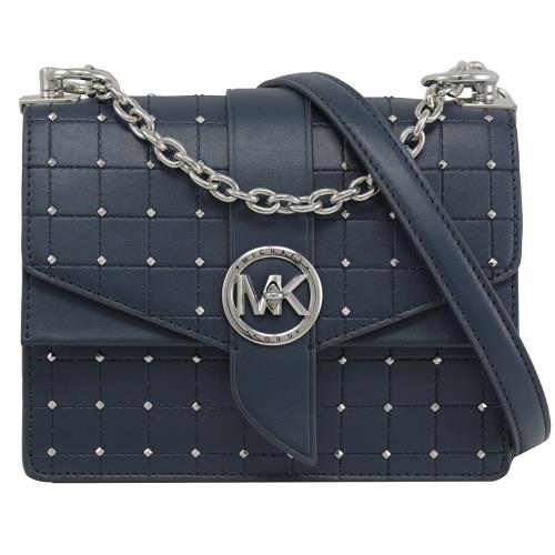 MICHAEL KORS Greenwich 金屬轉釦小鉚釘鍊帶斜背包.海軍藍