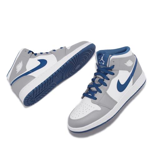 Nike Air Jordan 1 Mid GS 大童鞋 女鞋 Cement True Blue 灰 藍 喬丹 DQ8423-014