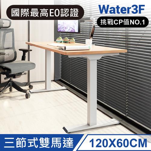 Water3F 三段式雙馬達電動升降桌 USB-C+A快充版 原木色桌板+黑/白色桌架 120*60cm