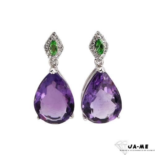 【JA-ME】天然紫水晶沙弗萊純銀耳環
