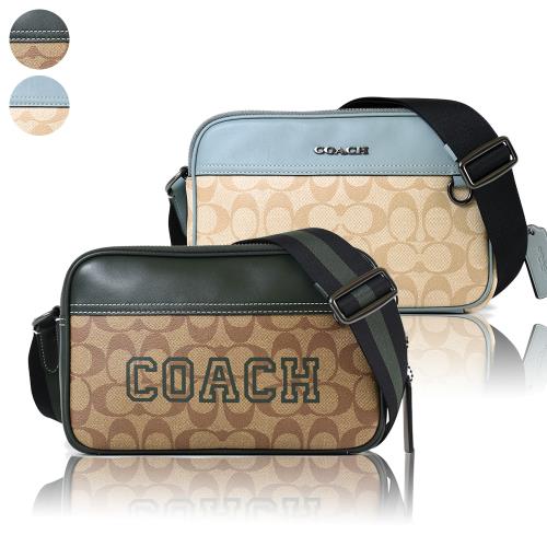 COACH 男款 緹花LOGO防刮雙層拉鍊斜背相機包-(新款任選)