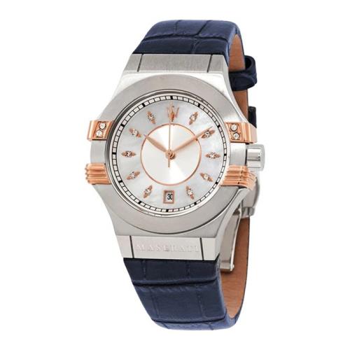【MASERATI】瑪莎拉蒂 POTENZA系列 日期顯示 R8851108502 皮革錶帶女錶 藍 34mm
