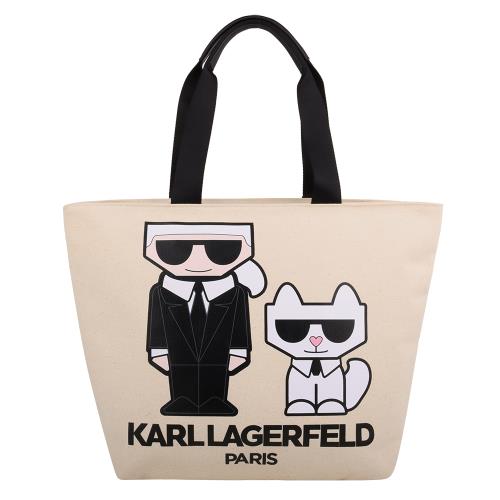 KARL LAGERFELD  老佛爺貓帆布托特包(米色)大