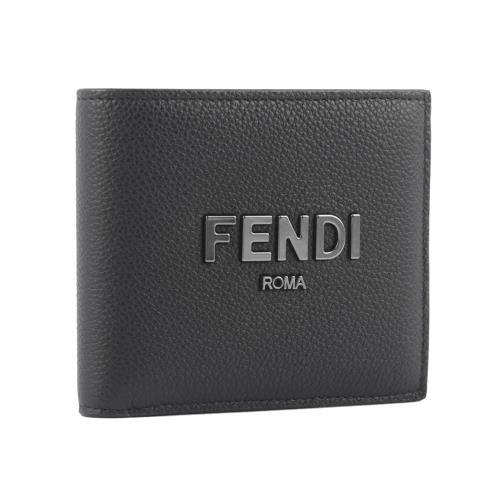 FENDI 金屬Logo 紋理皮革對開8卡短夾(黑色) 7M0169 ALA8 F1Z35|皮夾 FENDI 金屬Logo 紋理皮革對開8卡短夾(黑色) 7M0169 ALA8 F1Z35|皮夾