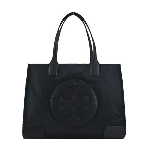 TORY BURCH ELLA 經典縫線LOGO小號尼龍托特包-黑