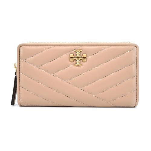 TORY BURCH KIRA斜紋絎縫ㄇ字拉鍊長夾-粉