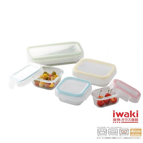 【iwaki】扣式耐熱玻璃微波盒(5入組)