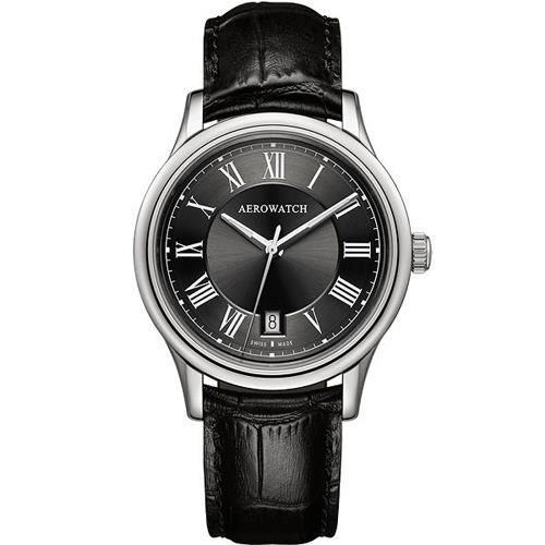 AEROWATCH 羅馬簡約時尚腕錶-黑A24962AA02