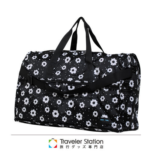 《Traveler Station》HAPI+TAS 摺疊圓形旅行袋(大)新款-184摩登花朵黑