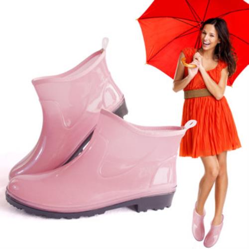 一體成型時尚短筒雨靴/雨鞋(粉紅)