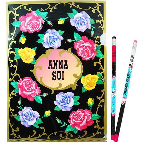 ANNA SUI 安娜蘇 經典薔薇文件夾+DOLLY GIRL鉛筆組
