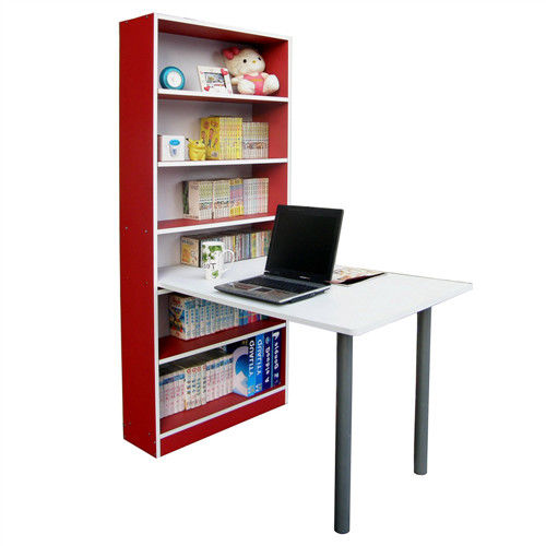 【Dr. DIY】80x120公分(寬)書櫃型書桌/電腦桌(紅白色)