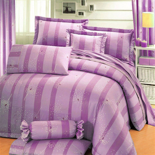 艾莉絲-貝倫 夢幻天堂-雙人加大四件式(100%純棉)鋪棉兩用被套床包組(紫色)