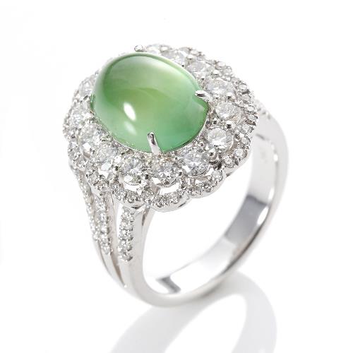 【絕世精品】Dolly 18K金 緬甸頂級木拿玻璃種A貨翡翠 鑽石戒指