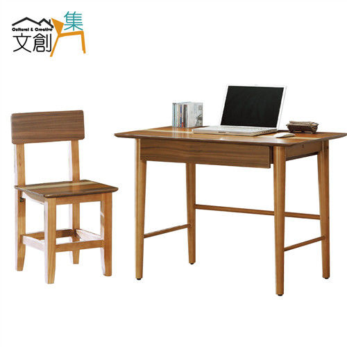 【文創集】法勒納 木紋3.3尺書桌/電腦桌組合(含造型椅)