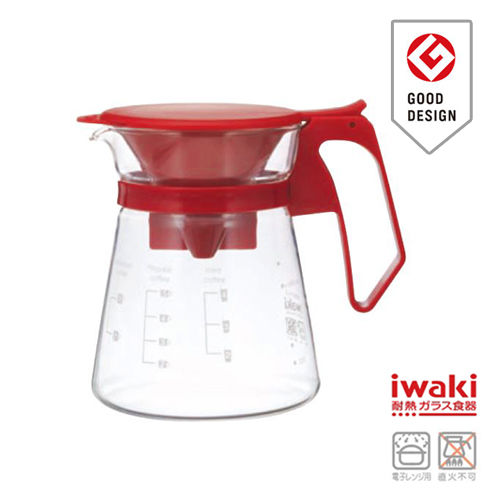 【iwaki】新款滴漏式玻璃咖啡壺 600ml(紅)