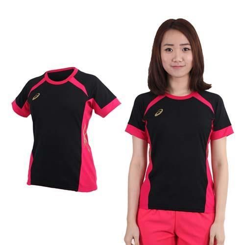 【ASICS】女排球練習短袖T恤- 羽毛球 健身 休閒 亞瑟士 黑桃紅