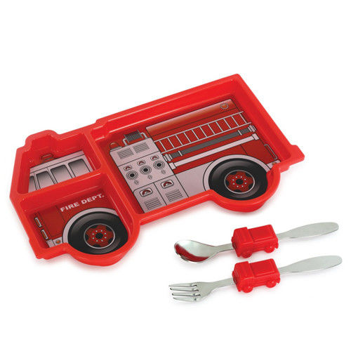【KIDSFUNWARES】造型兒童餐盤組-消防車-行動