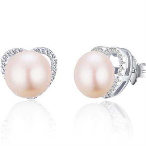 【米蘭精品】925純銀耳環鑲鑽耳飾心型珍珠優雅