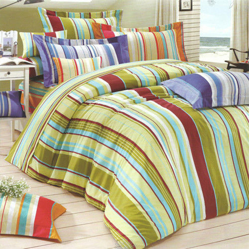 艾莉絲-貝倫 幾何線條(6.0呎x7.0呎)四件式雙人特大(高級混紡棉)鋪棉兩用被床包組(青草綠)