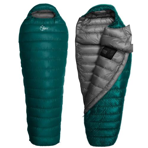 【OutdoorBase】Snow Monster-頂級羽絨保暖睡袋匈牙利白鴨絨FP700+極輕量羽絨睡袋-24660(孔雀綠.深灰/600g)-行動