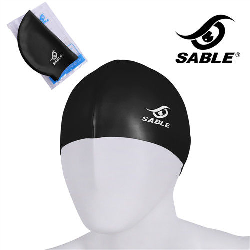 【黑貂SABLE】單色矽膠泳帽(黑色)