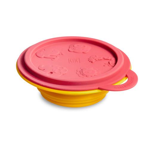 【MARCUS&MARCUS】動物樂園矽膠摺疊碗-獅子(紅碗蓋/黃碗)-行動