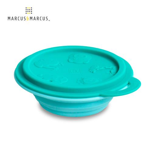 【MARCUS&MARCUS】動物樂園矽膠摺疊碗-大象(淺藍碗蓋/綠碗)