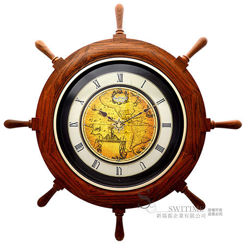 【RHYTHM日本麗聲】 航海時代船舵造型整點報時音樂舞台掛鐘