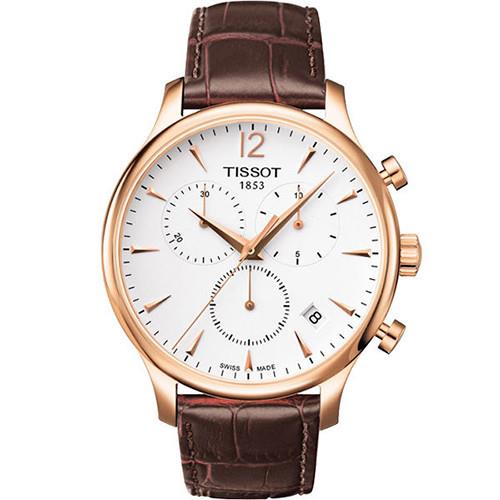 TISSOT Tradition 經典復刻款三眼計時錶/白x玫瑰金/42mm/T0636173603700