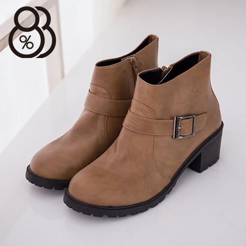 【88%】MIT台灣製 個性簡約皮革素面金屬扣環拉鍊低跟小短靴 工程靴 4色