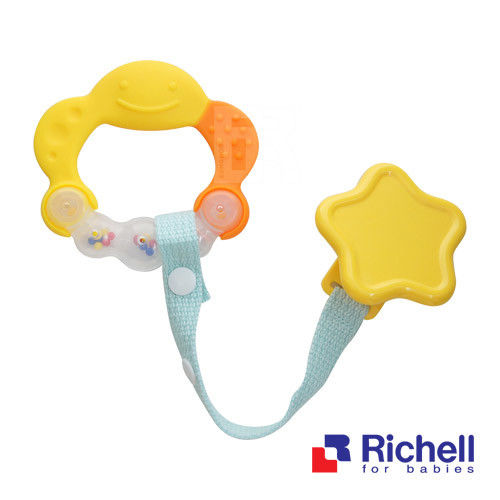 Richell日本利其爾 固齒器-橘黃色有聲音(附固定夾)