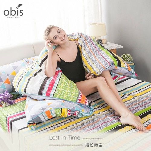 【obis】100%純棉雙人加大6X6.2尺床包兩用被組-繽紛時空