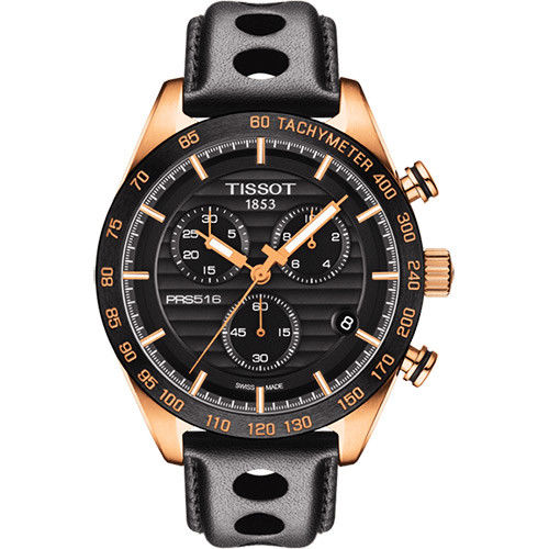 TISSOTPRS516三眼計時腕錶-黑x玫塊金框/42mmT1004173605100