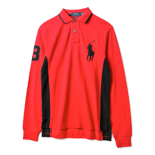 Ralph  Lauren  男款大黑馬標長袖POLO衫修身版-紅(S-XL)