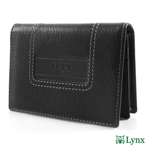 【Lynx】品牌烙印羊皮名片夾/卡片夾-黑
