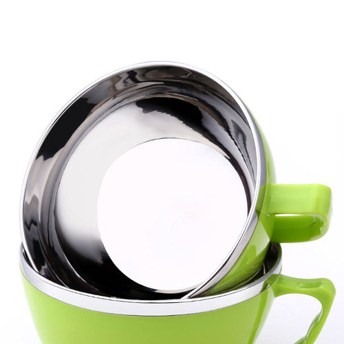 PUSH!餐具防燙防摔加厚304不鏽鋼碗泡麵碗飯碗湯碗帶蓋E63綠色