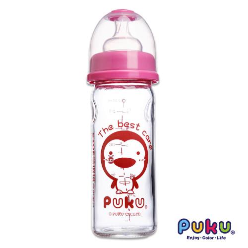 PUKU藍色企鵝 寬口玻璃奶瓶230cc(粉色)