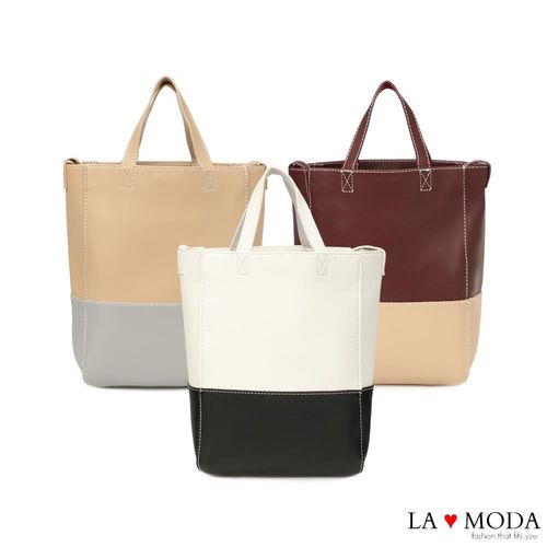 La Moda 設計感極強小巧拼接撞色托特肩背手提子母包 (共3色)