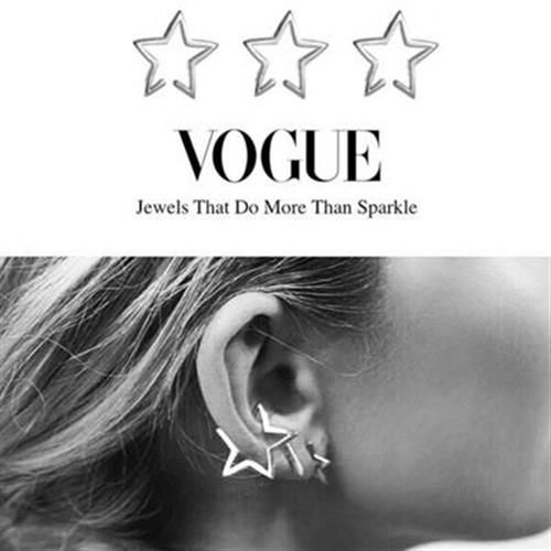 【米蘭精品】925純銀耳環耳夾式耳飾歐美時尚經典星星73ag351