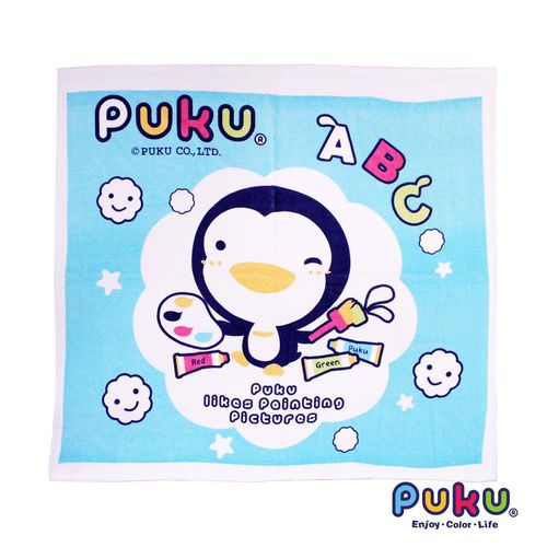 PUKU藍色企鵝 四方浴巾-90*90cm-水色