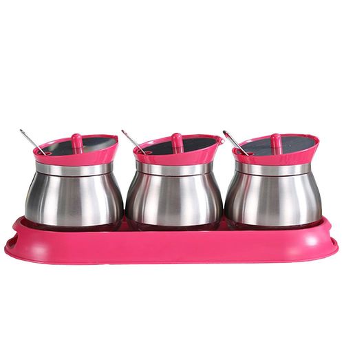 PUSH!餐具廚房用品不鏽鋼調味瓶調味罐調味盒胡椒罐鹽罐(3罐組)D86-3玫紅色