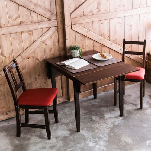 CiS自然行實木家具-雙邊延伸實木餐桌椅組一桌二椅74x122公分焦糖+橘紅椅墊