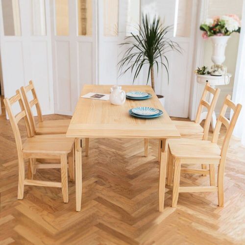 CiS自然行實木家具-北歐雙邊延伸實木餐桌椅組一桌四椅 74*166公分/原木色